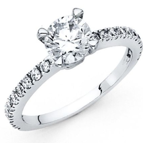 14k White Gold 1Ct Round cut Engagement Ring